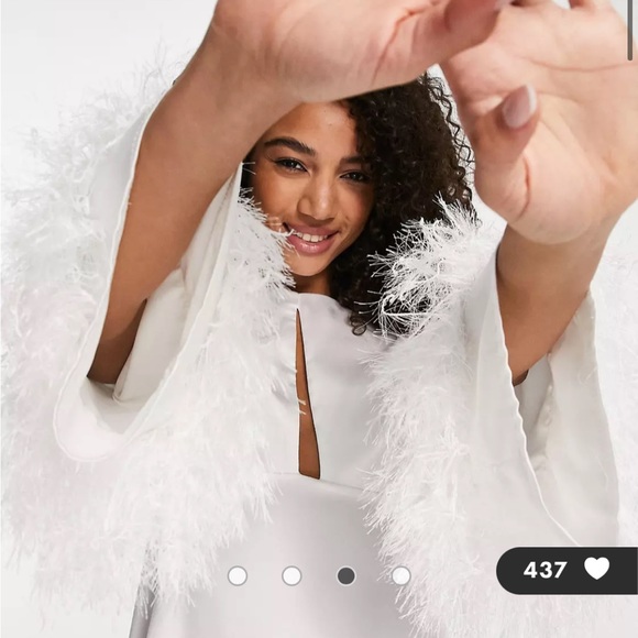 White Feather Bell Sleeve Dress - Picture 2 of 5